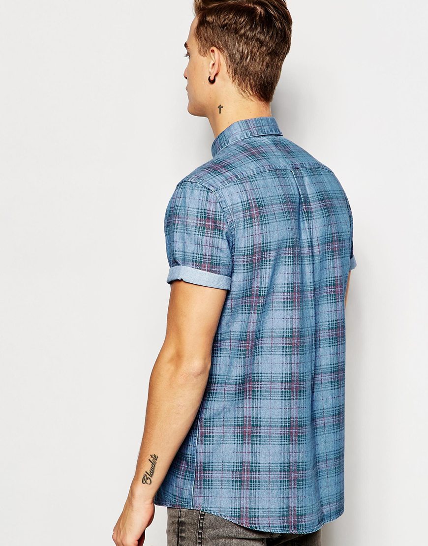 Denim Shirt In Check with Short Sleeves – Shophistic Lite