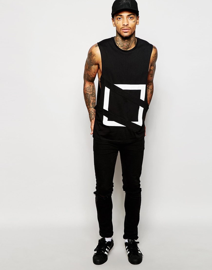 Sleeveless T-Shirt With Extreme Dropped Armholes And Applique ...