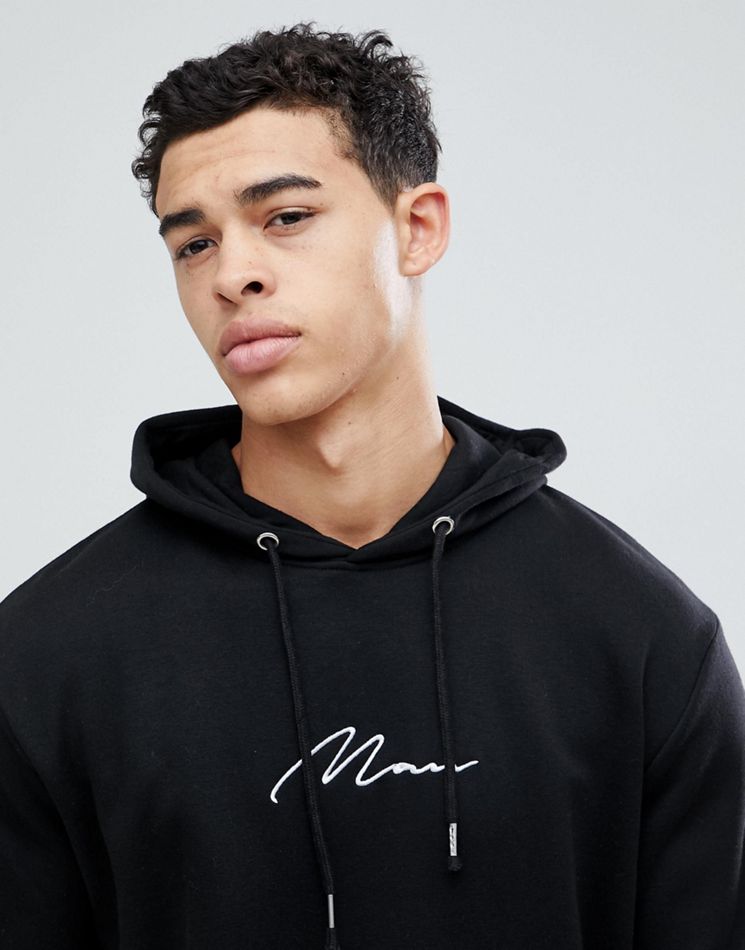 BoohooMAN Hoodie With Man Embroidery In Black – Shophistic