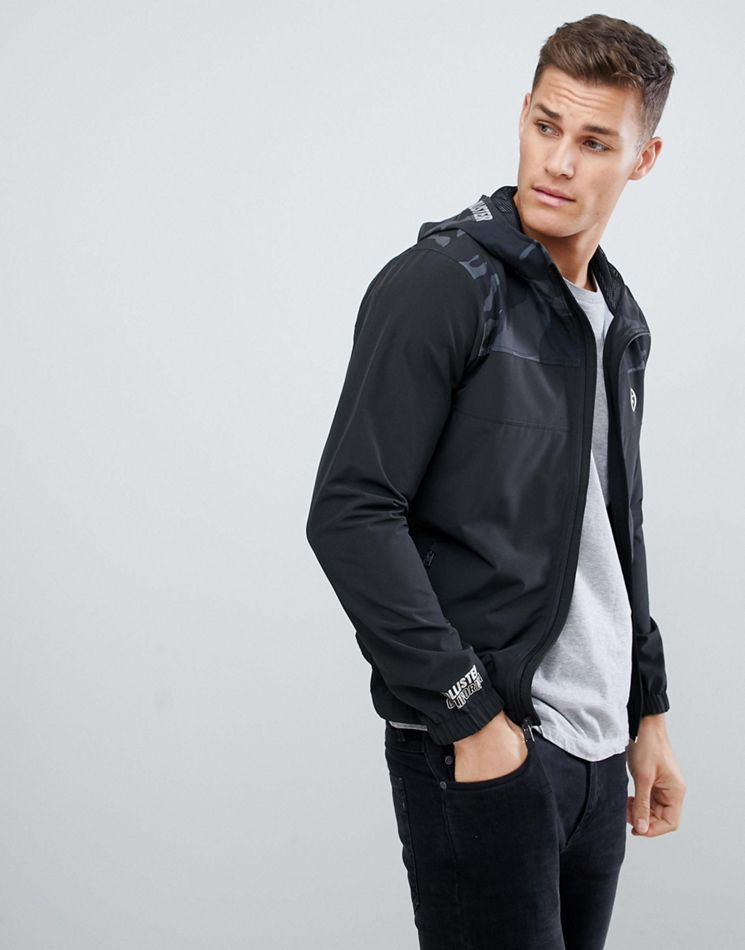 Hollister unlined lightweight hooded jacket with black camo & solid ...
