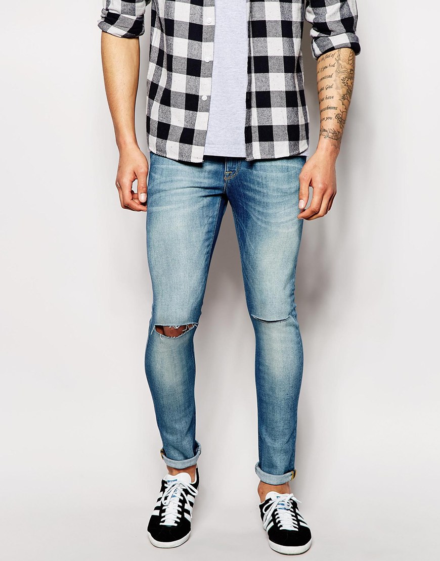 Extreme Super Skinny Jeans With Knee Rips – Shophistic